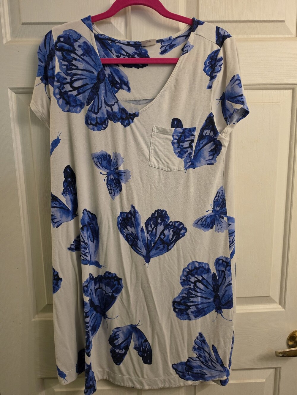 Soma Intimates Blue Butterfly Knit Sleep Dress Nightgown Pocket Medium M